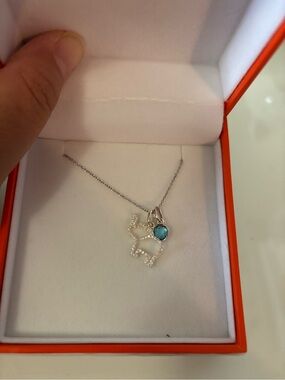 Persona Silver Poodle Pendant Necklace with Blue Heart Charm